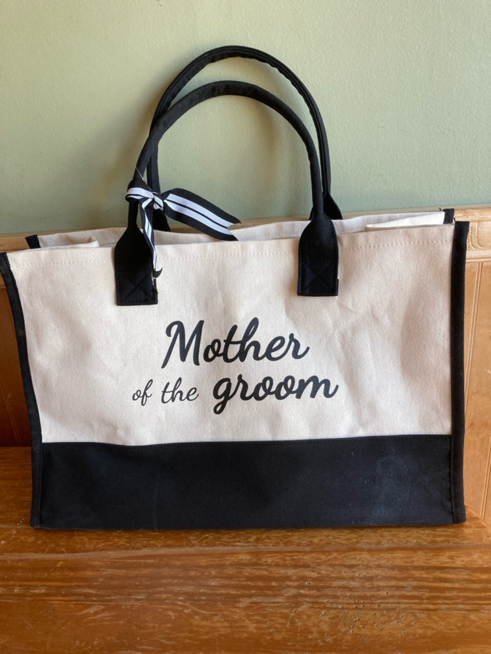 Canvas 'Mother of the Groom' Tote Bag in Cream and Black